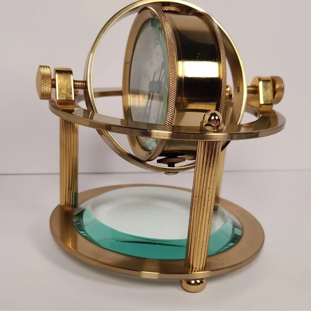 Vintage Seth Thomas Brass Gimbal Schooner Desk Clock Model 1044 - WORKING!